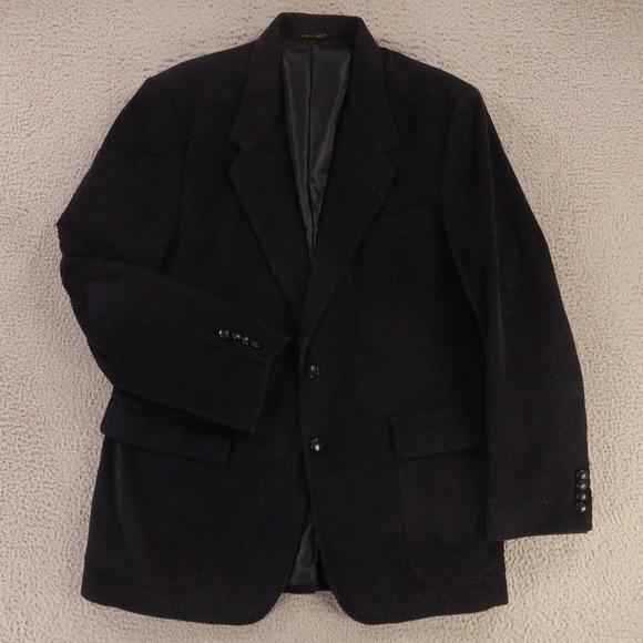 Manhattan Jacket L Blue 100% Cotton Corduroy Heavy Patch Pockets Blazer 44R - Picture 1 of 16